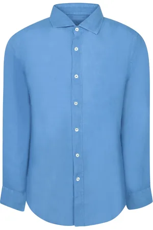 120% Lino Overhemden, Heren, Blauw, S, Linnen, Indigo Linnen Slim Fit Shirt