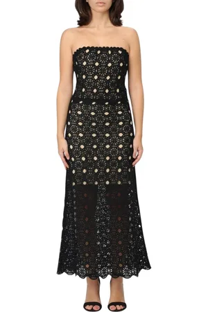 Twin-Set Kleedjes, Dames, Zwart, S, Zwarte Kant Maxi Jurk Elegante Stijl