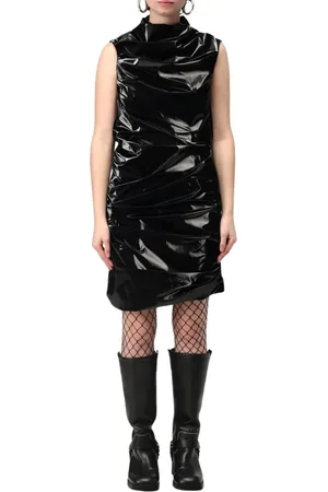 Alexander McQueen Kleedjes, Dames, Zwart, S, Leer, Zwarte Lakleren Mini Jurk