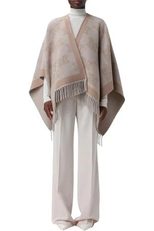 Max Mara Jassen, Dames, , ONE Size, Wol, Stijlvolle Franje Trim Poncho Cape