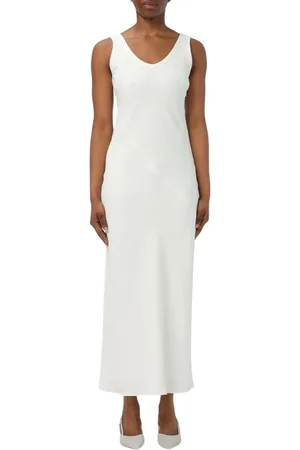 Brunello Cucinelli Kleedjes, Dames, Wit, S, Witte Zijden Maxi Jurk Mouwloos