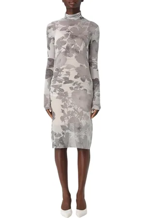 Patrizia Pepe Kleedjes, Dames, Grijs, S, Polyester, Elegante Bloemen Mesh Midi Jurk