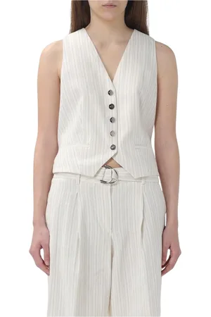 Liu Jo Jassen, Dames, Wit, M, Leer, Witte Waistcoat en Wide-Leg Broek Set