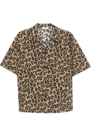 Aspesi Overhemden, Heren, Bruin, XL, Katoen, Luipaardprint Shirt Jarvis Bruin