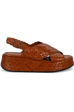 Pon´s quintana Schoenen, Dames, Bruin, 37 EU, Leer, Handgeweven leren platformsandalen