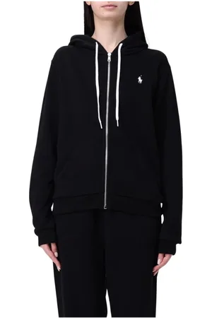 Ralph Lauren Sweatshirts & Hoodies, Dames, Zwart, L, Katoen, Blauwe Zip Up Hoodie Relaxte Pasvorm