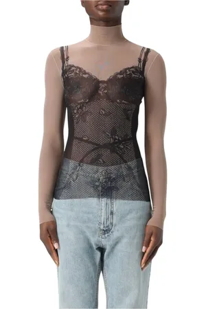 Balenciaga Truien, Dames, Zwart, M, Zwart Lace Up Mock Neck Top