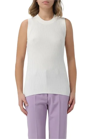Sportmax Tops, Dames, Wit, S, Geribbeld Mouwloos Wit Tank Top