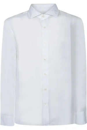 120% Lino Overhemden, Heren, Wit, L, Linnen, Slim Fit Linnen Overhemd