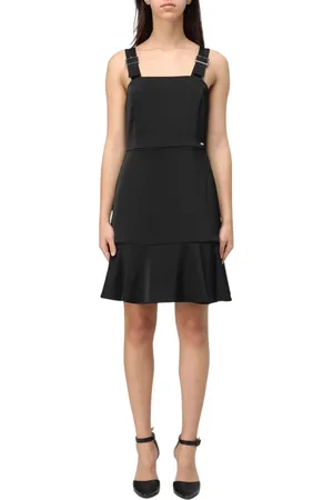 Armani Exchange Kleedjes, Dames, Zwart, L, Zwarte Mini Jurk met Gespsluitingen