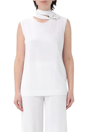 LIVIANA CONTI Tops, Dames, Wit, L, Rayon, Witte Gebreide Top met Sleutelgat Hals