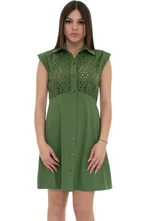 Liu Jo Kleedjes, Dames, Groen, M, Knoopsluiting Kant Overhemdjurk
