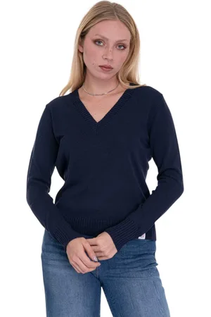 Peuterey Truien, Dames, Blauw, XL, Ribgebreide V-hals trui met logo