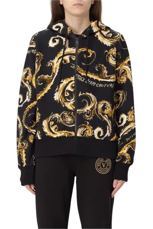 VERSACE Sweatshirts & Hoodies, Dames, Zwart, M, Katoen, Barok Print Hoodie