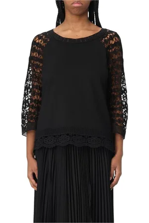Twin-Set Tops, Dames, Zwart, XS, Zwart Kant Gebreide Top