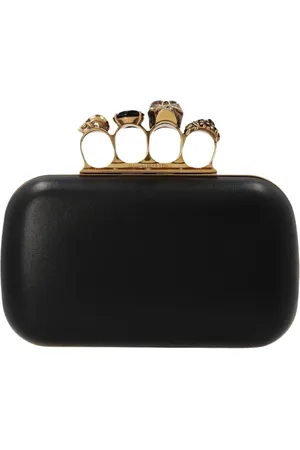Alexander McQueen Tassen, Dames, Zwart, ONE Size, Leer, Zwarte Ring Box Clutch