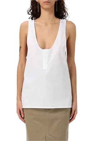 Saint Laurent Tops, Dames, Wit, L, Katoen, Witte Poplin Mouwloze Top