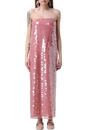 Staud Kleedjes, Dames, Roze, S, Chique Midi Jurk met Gerimpelde Zoom