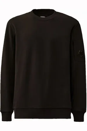 C.P. Company Sweatshirts & Hoodies, Heren, Zwart, L, Katoen, Diagonal Raised Fleece Crewneck Sweatshirt