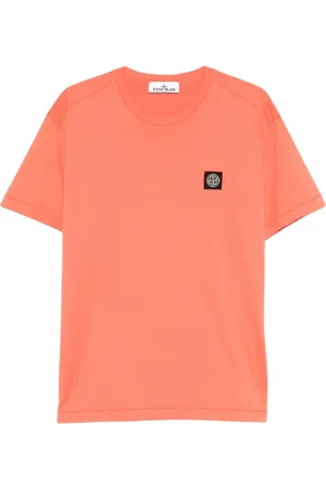 Stone Island Tops, Heren, Oranje, L, Katoen, Katoenen Jersey T-shirt Papaya