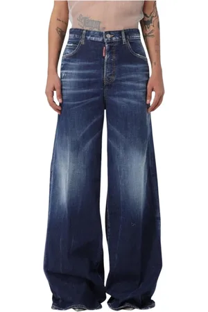 Dsquared2 Jeans, Dames, Blauw, S, Katoen, Blauwe Distressed Wide Leg Jeans