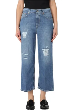 Dondup Jeans, Dames, Blauw, W27, Stijlvolle Distressed Wide Leg Jeans