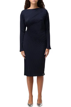 Kenzo Kleedjes, Dames, Blauw, S, Polyester, Blauwe Geplooide Midi Jurk Elegante Stijl