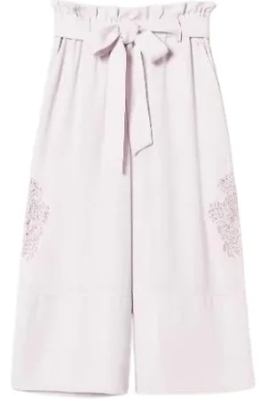Twin-Set Broeken, Dames, Roze, S, Cropped twill broek met borduurwerk