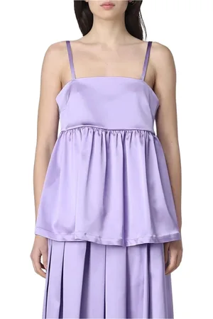 SEMICOUTURE Tops, Dames, Paars, L, Satijn, Elegant Satin Cami Top