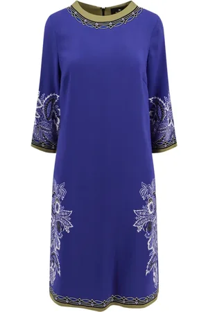Etro Kleedjes, Dames, Blauw, M, Blauwe Bloemen Viscose Jurk Elegant Stijl