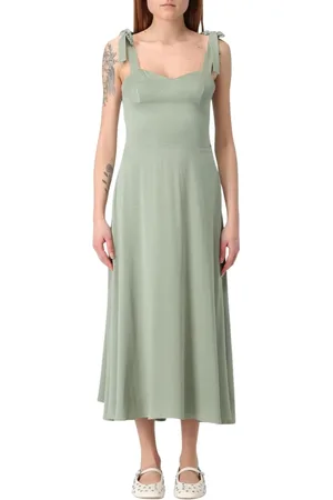 Armani Exchange Kleedjes, Dames, Groen, S, Groene Midi Jurk met Tie Shoulder