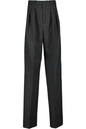 Saint Laurent Broeken, Dames, Grijs, S, Wol, Grijze Wollen Wijde Pijp Broek