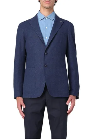 TAGLIATORE Jassen, Heren, Blauw, 5Xl, Leer, Op Maat Gemaakt Blazer Patch Zakken