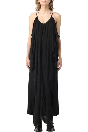 UMA WANG Kleedjes, Dames, Zwart, S, Elegante Maxi Jurk met Rafel Detail