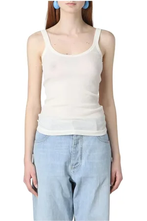 Bottega Veneta Tops, Dames, Wit, S, Katoen, Witte Geribbelde Katoenen Top