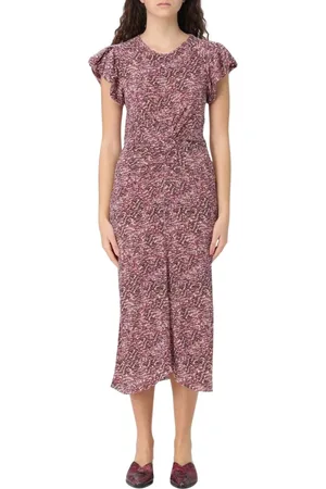 Isabel Marant Kleedjes, Dames, Paars, 2Xs, Violet Midi Jurk met Fladdermouwen