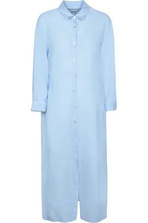 120% Lino Blouses & Shirts, Dames, Blauw, XS, Linnen, Blauwe Linnen Overhemdjurk