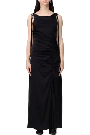 Ganni Kleedjes, Dames, Zwart, S, Elegante Gerimpelde Midi Jurk