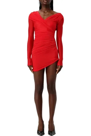 Balenciaga Kleedjes, Dames, Rood, S, Rode Gerimpelde Mini Jurk