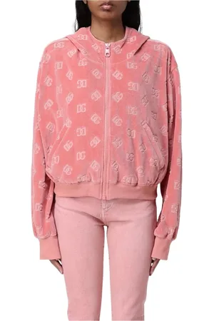 Dolce & Gabbana Sweatshirts & Hoodies, Dames, Roze, M, Velours Logo Hoodie Roze Sweatshirt