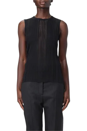 Helmut Lang Tops, Dames, Zwart, S, Zwarte Doorschijnende Mouwloze Top