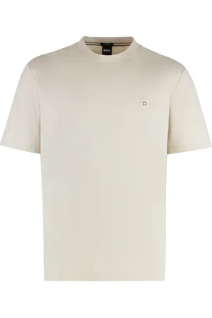 HUGO BOSS Tops, Heren, Wit, 3Xl, Katoen, Geribbelde kraag katoenen ronde hals T-shirt