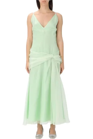 DEL CORE Kleedjes, Dames, Groen, S, Organza, Elegante Midi Jurk met Doorschijnende Overlay
