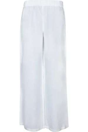 120% Lino Broeken, Dames, Wit, L, Linnen, Witte Linnen Wijde Pijp Broek