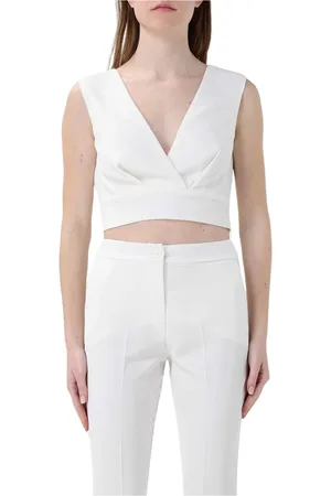 HANITA Tops, Dames, Wit, S, Blauwe Mouwloze Crop Top Broek Set
