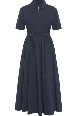 add Kleedjes, Dames, Blauw, M, Katoen, Blauwe Midi Jurk met Koord in de Taille
