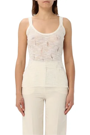 Pinko Tops, Dames, Wit, S, Linnen, Stijlvolle Gebreide Tanktop