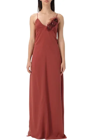 BLUMARINE Kleedjes, Dames, Bruin, S, Chiffon, Bloemenapplicatie Maxi Jurk