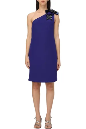 Emporio Armani Kleedjes, Dames, Blauw, XS, Zwarte Versierde One-Shoulder Jurk