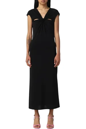 Patrizia Pepe Kleedjes, Dames, Zwart, S, Elegante Geknoopte Hals Midi Jurk